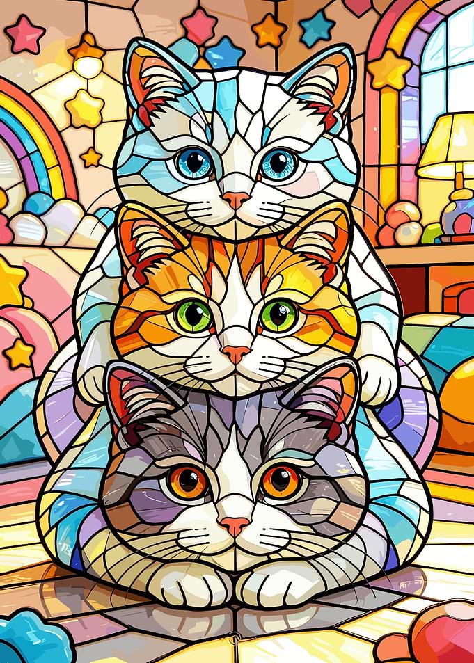 Stained Glass Cat Tower Illustration