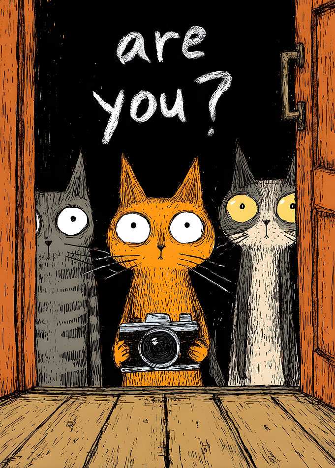 Three Curious Cats with Camera