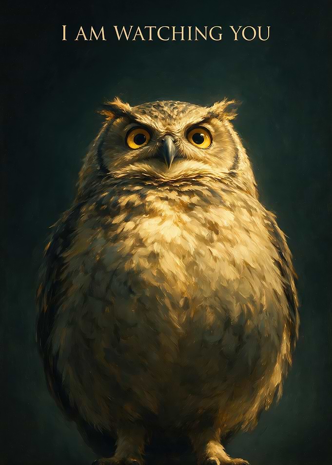 Intense Owl Portrait with Text