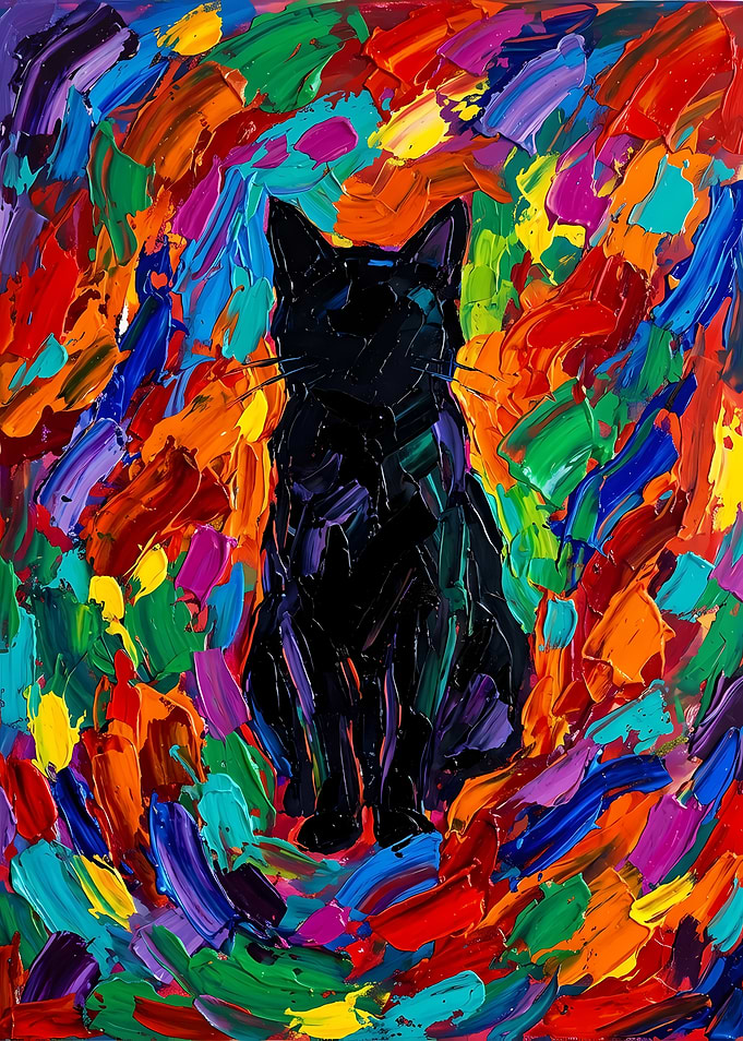 Abstract Black Cat Oil Painting