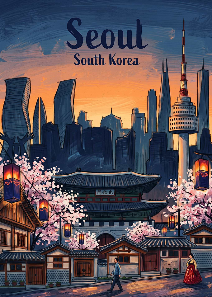 Seoul South Korea Travel Poster