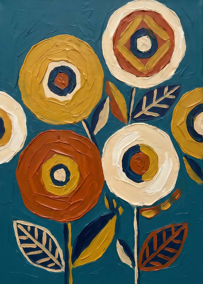 Abstract Mid-Century Modern Floral Painting