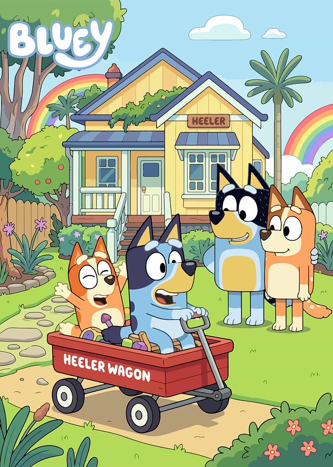 Bluey and Family in Heeler Wagon