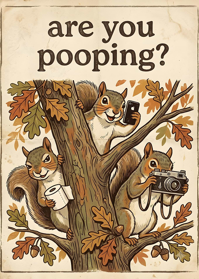 Funny Squirrel Bathroom Poster