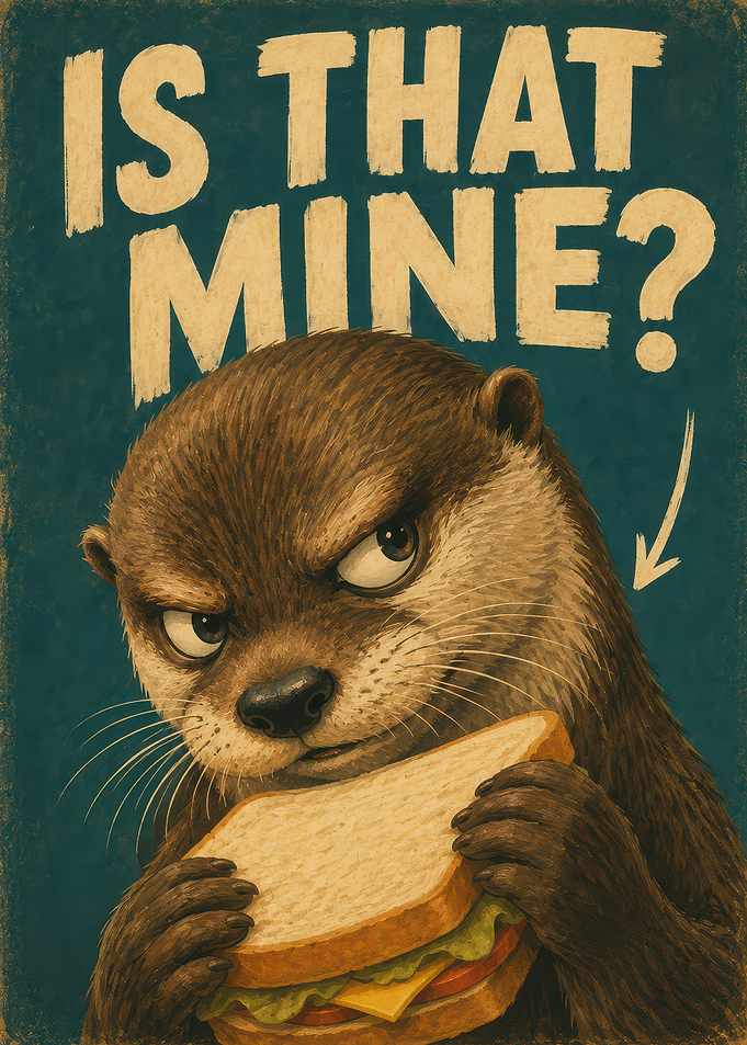 Suspicious Otter Eating a Sandwich