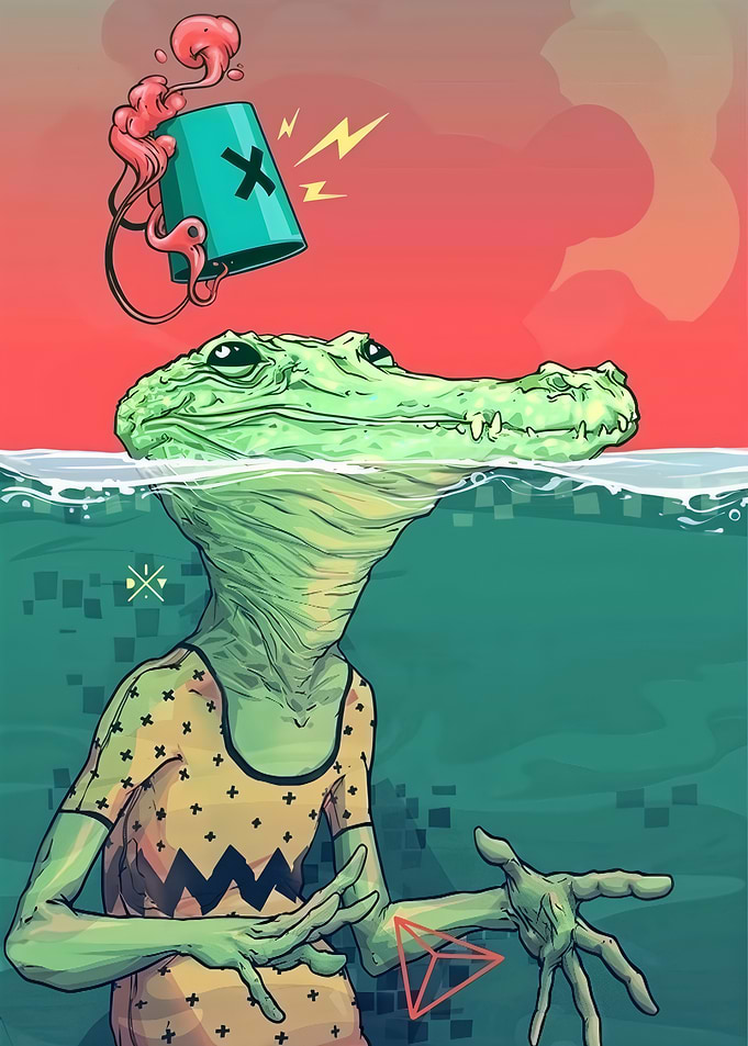 Surreal Alligator in Charlie Brown Shirt