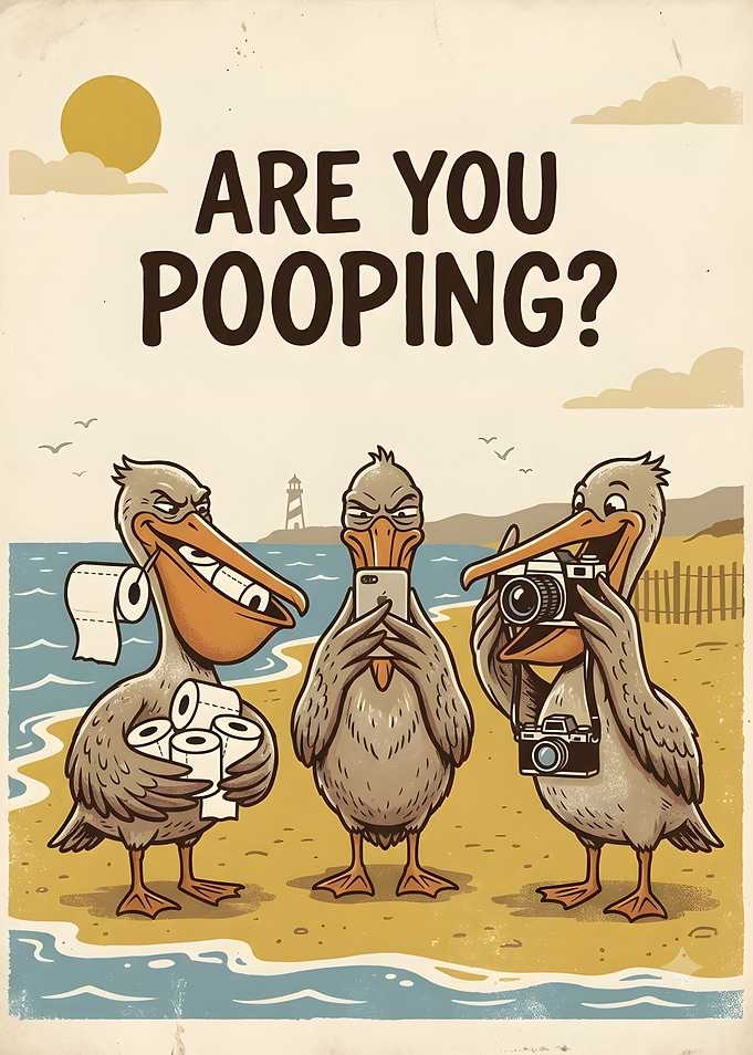 Funny Pelican Beach Poster
