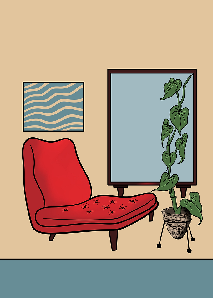 Mid-Century Modern Living Room Illustration