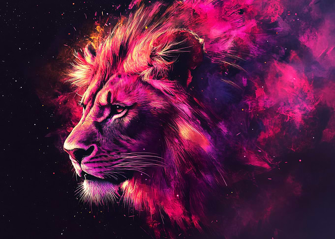 Fiery Neon Lion Profile Portrait