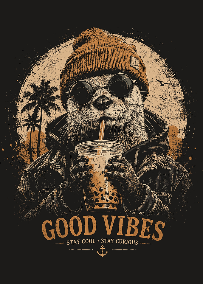 Cool Otter Boba Tea Vintage Wall Art