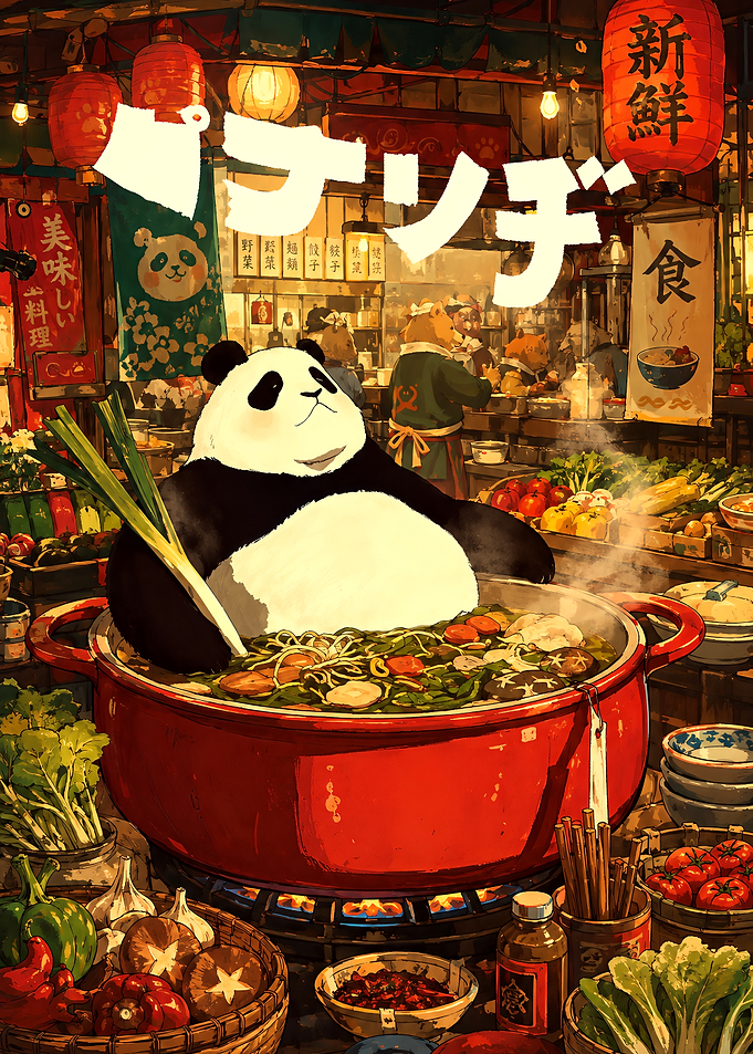 Panda Cooking Hot Pot Illustration