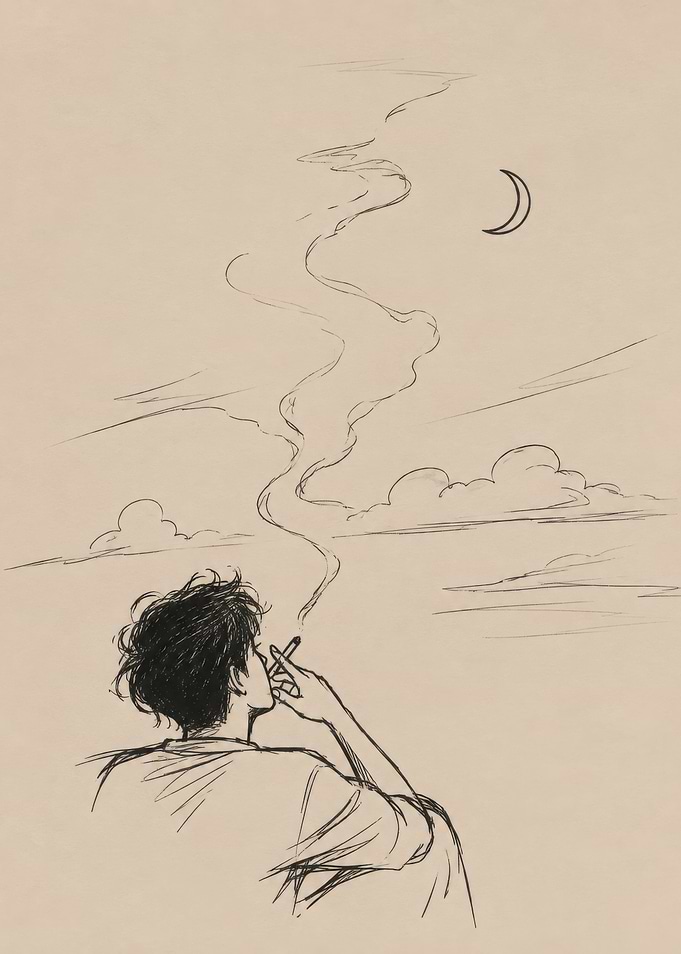 Sketch of a man smoking