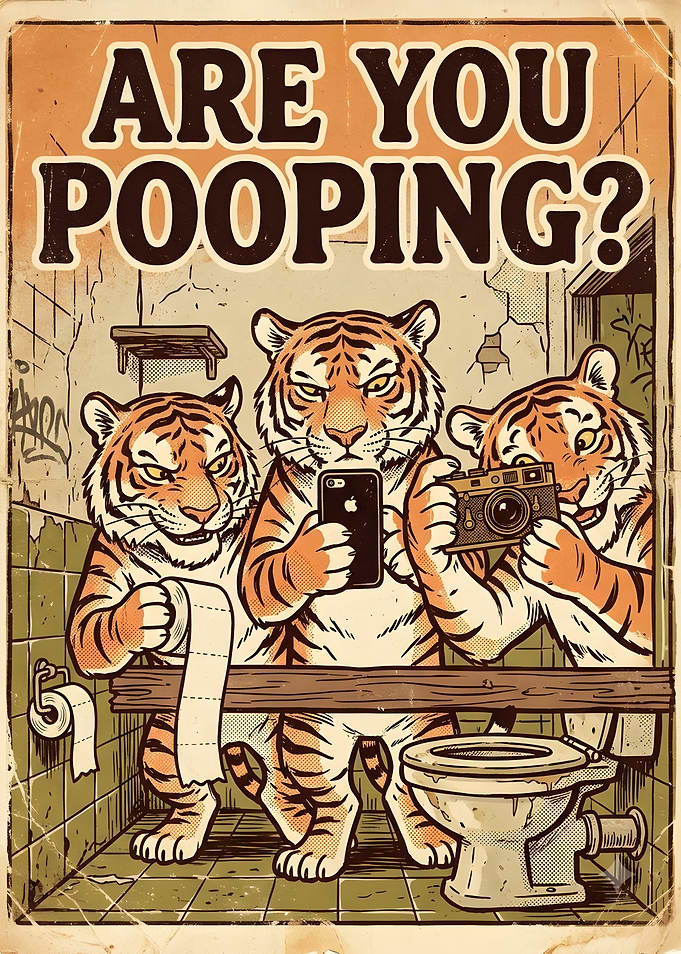 Funny Tigers Bathroom Poster