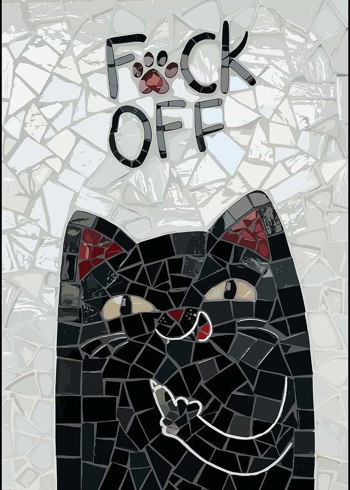 Mosaic Cat Giving Middle Finger