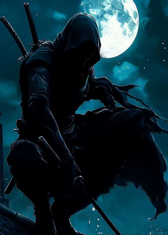 Shadowy Ninja Under Full Moon