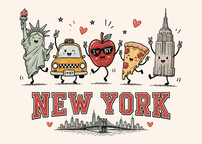 Cute New York City Cartoon Illustration