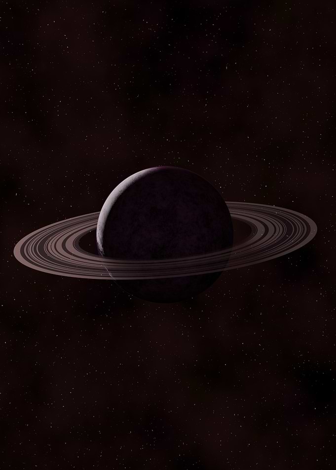 Dark Ringed Planet in Space