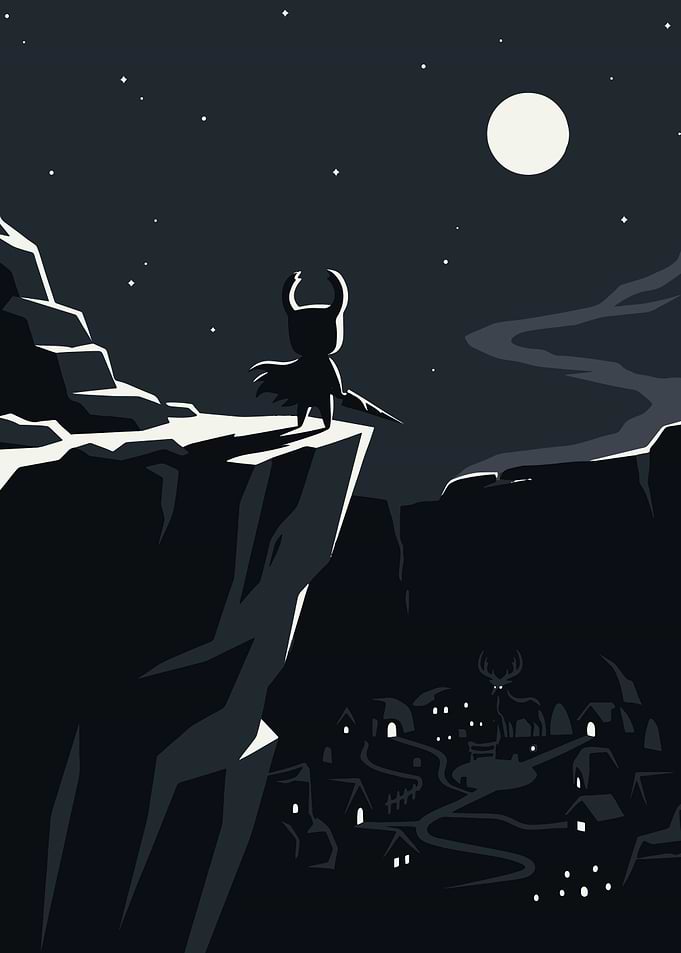 Hollow Knight overlooking a village