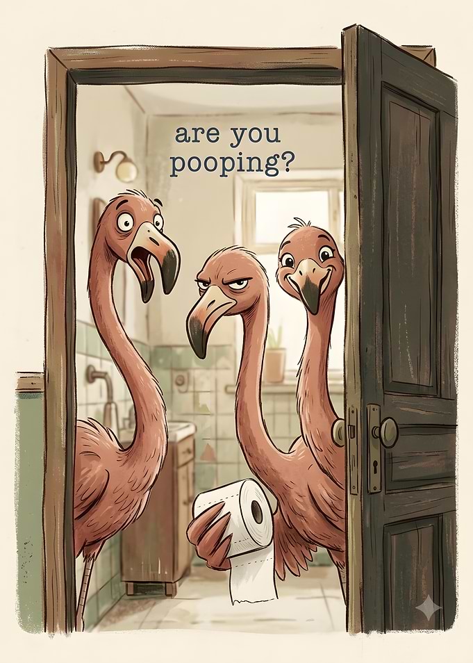 Funny Flamingos Asking Are You Pooping
