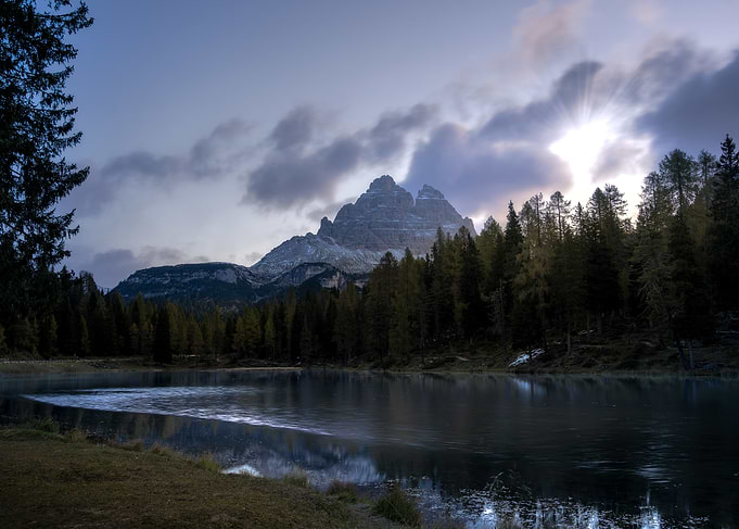Dolomites Mountain Lake at Sunset