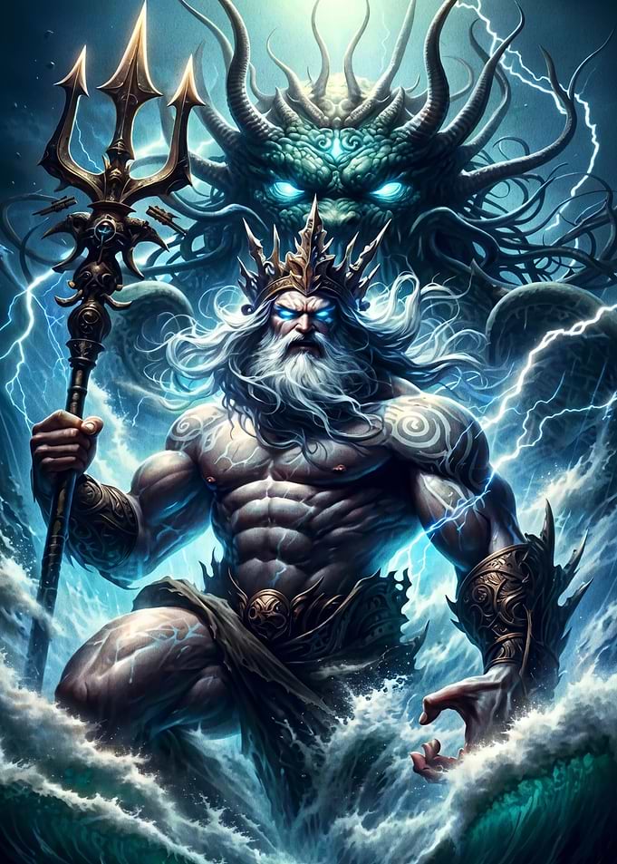 Poseidon and Kraken Stormy Sea