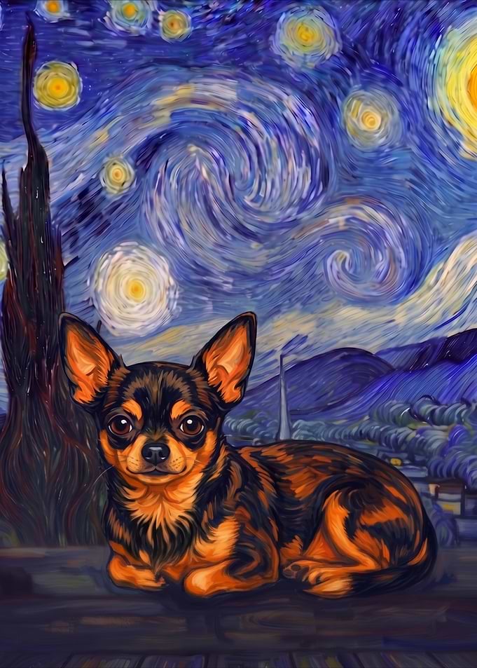 Chihuahua in Starry Night Style