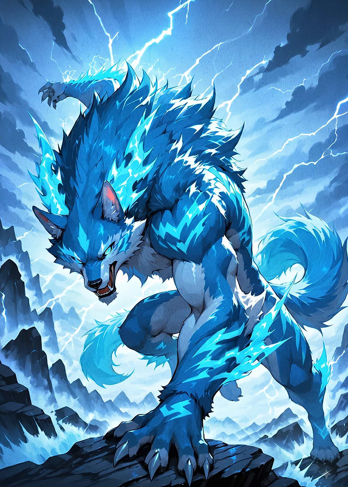 Electric Blue Werewolf Warrior