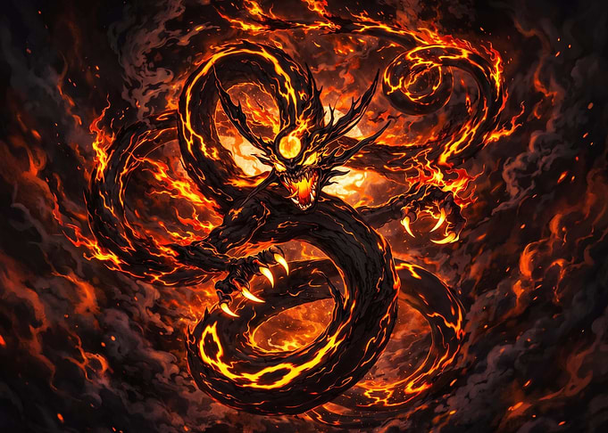 Fiery Black Dragon Fantasy Illustration
