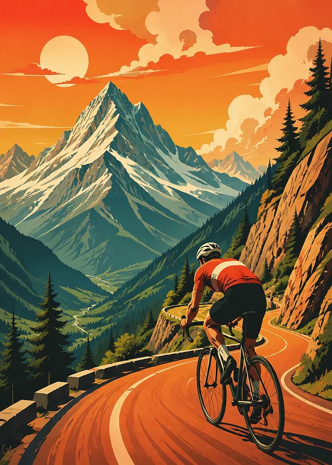 Cyclist Riding Through Mountain Pass