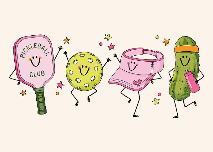 Cute Pickleball Club Cartoon Characters