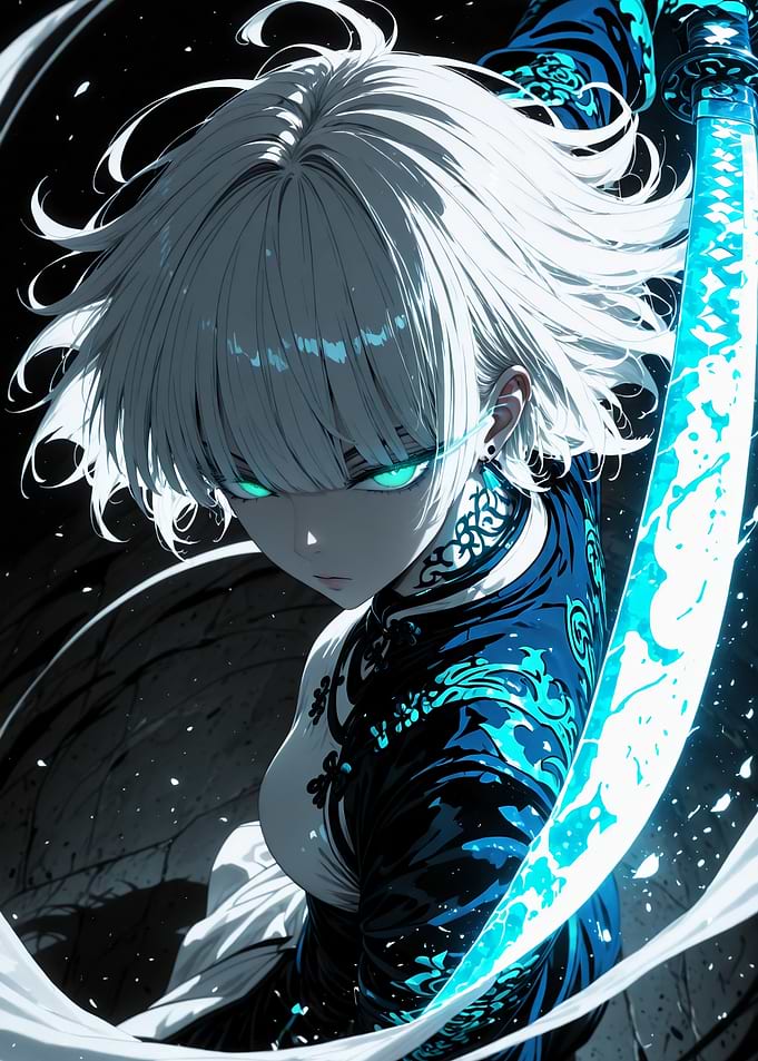 Anime Girl with Glowing Blue Sword