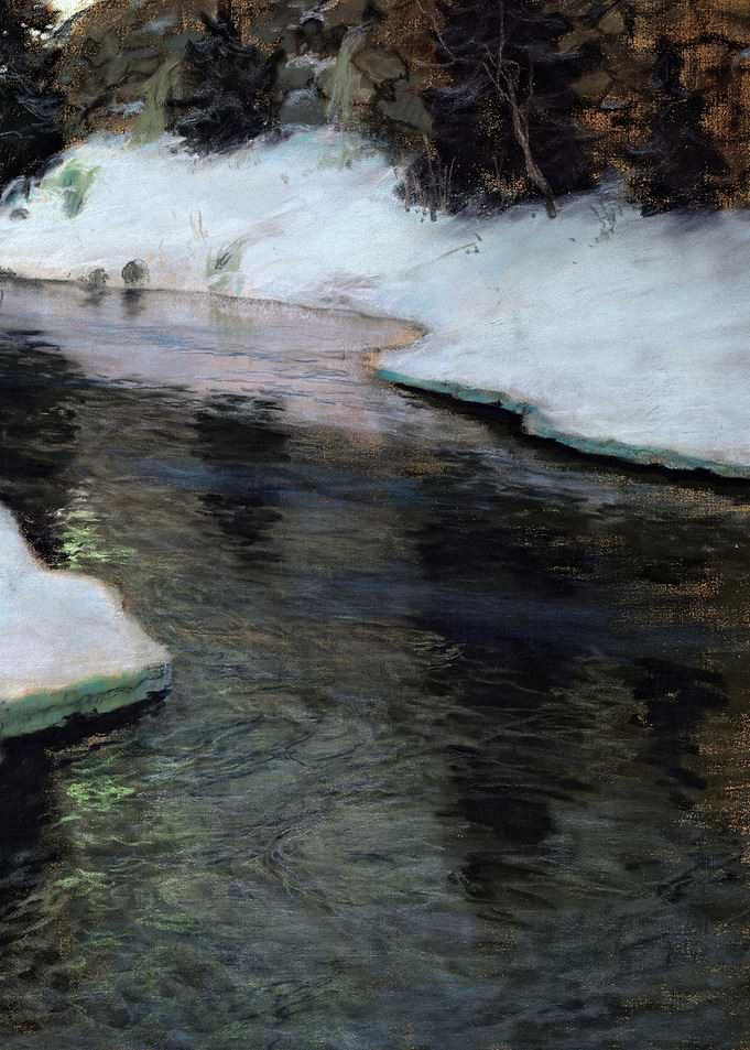 Mountain Stream Winter Landscape Painting