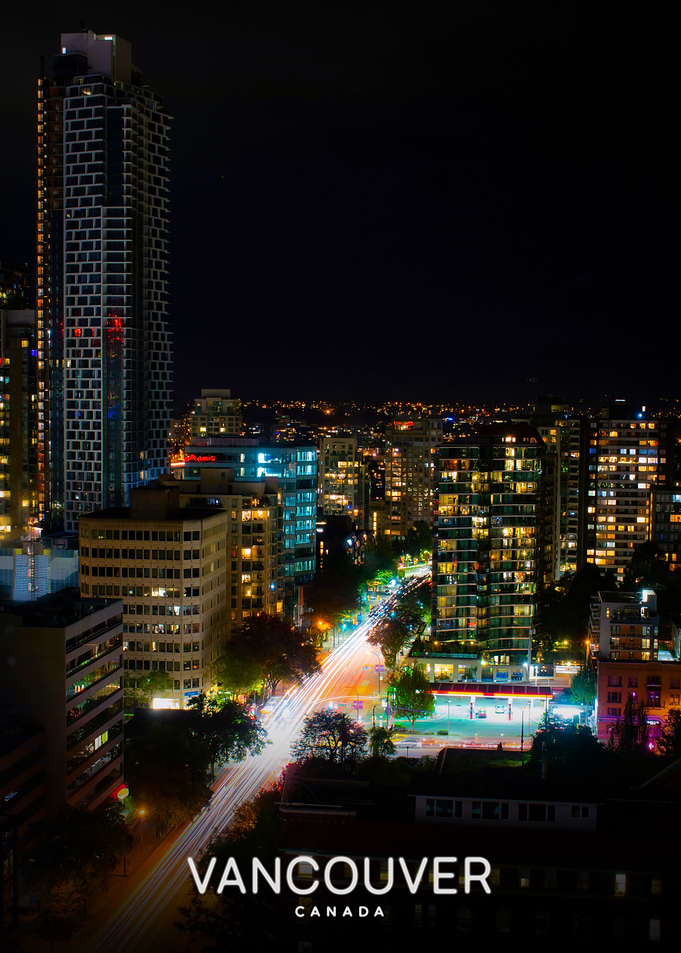 Nighttime Cityscape of Vancouver Canada