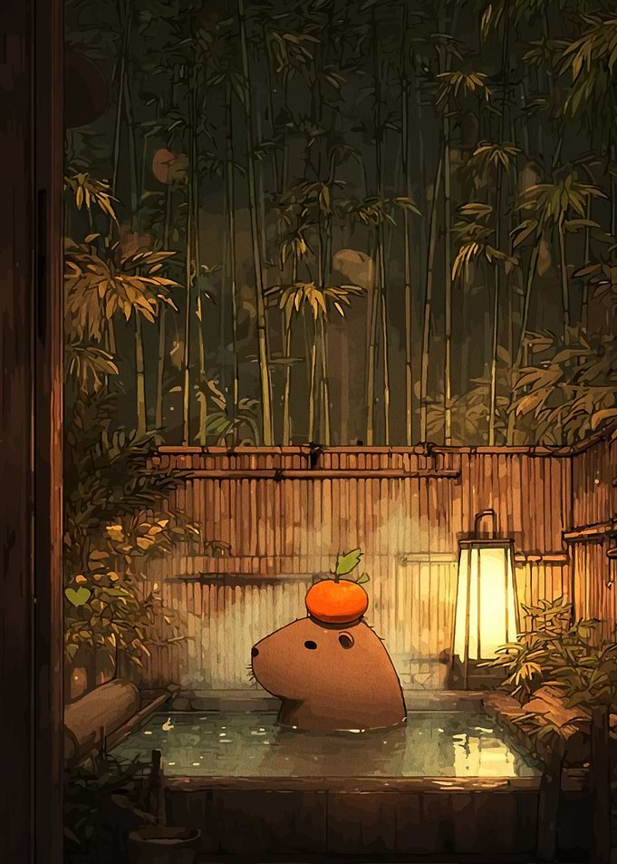 Capybara Relaxing in Japanese Hot Spring