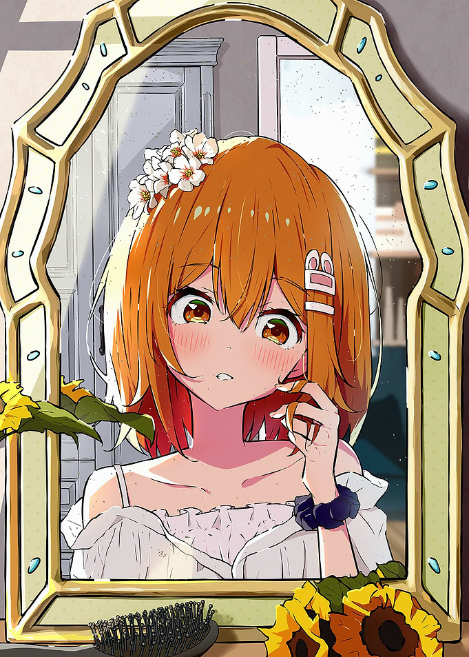 Anime Girl Looking in Mirror