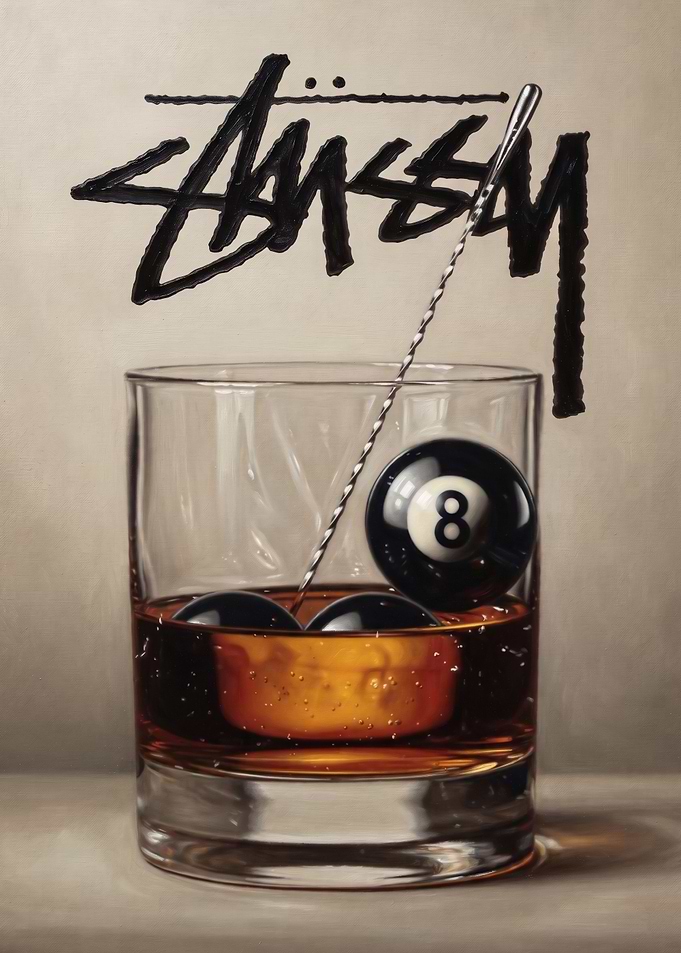 Stussy 8-Ball Whiskey Glass Art