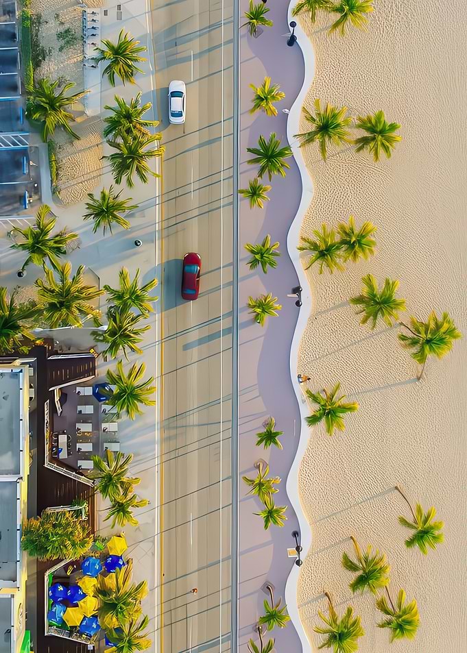 Aerial View of Coastal Beach Road