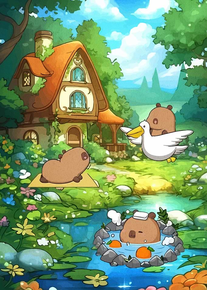 Capybara Friends in Enchanted Forest