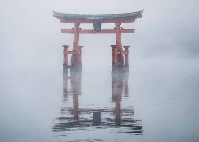 Itsukushima Shrine Torii Gate in Fog