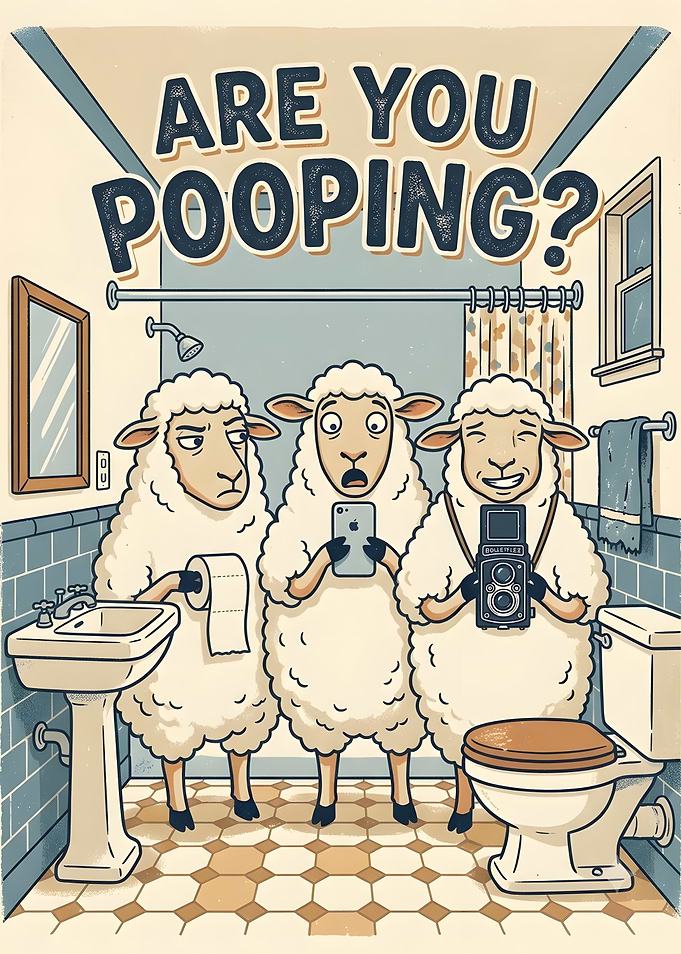 Funny Sheep Bathroom Poster