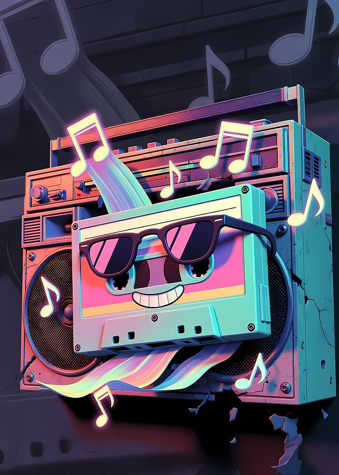 Cool Retro Cassette Tape Boombox
