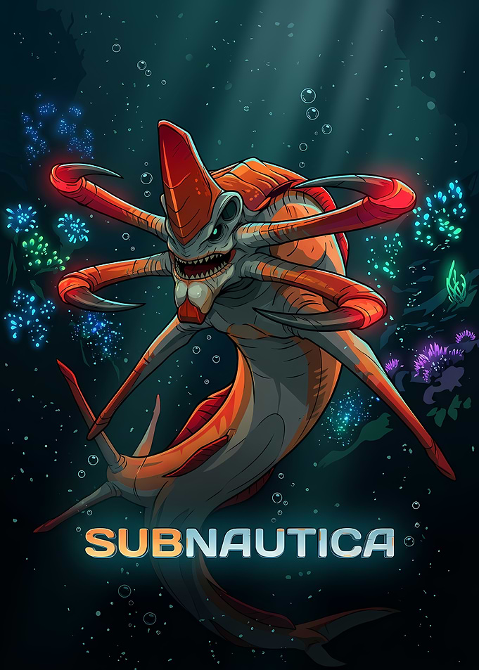 Subnautica Reaper Leviathan Underwater Illustration