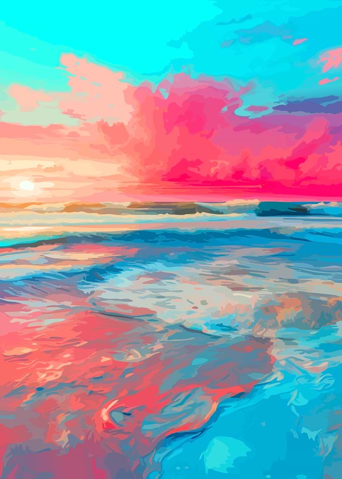 Vibrant Neon Sunset Beach Landscape