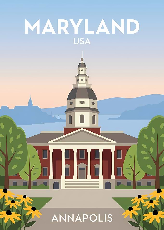 Maryland State House Annapolis Travel Poster