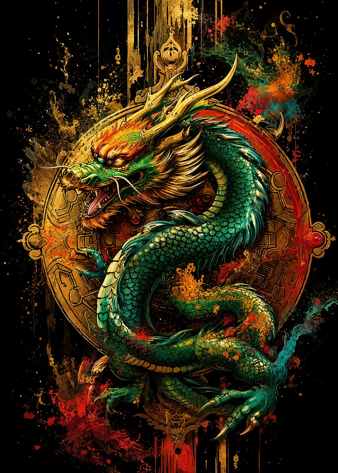 Majestic Green Chinese Dragon Art