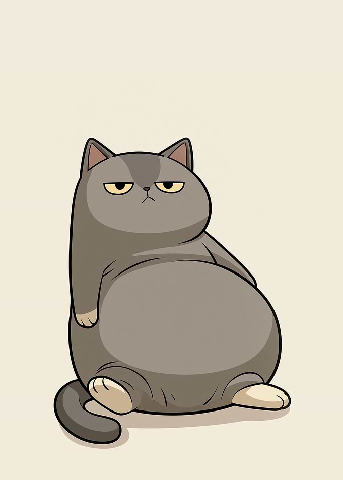 Grumpy Fat Cartoon Cat