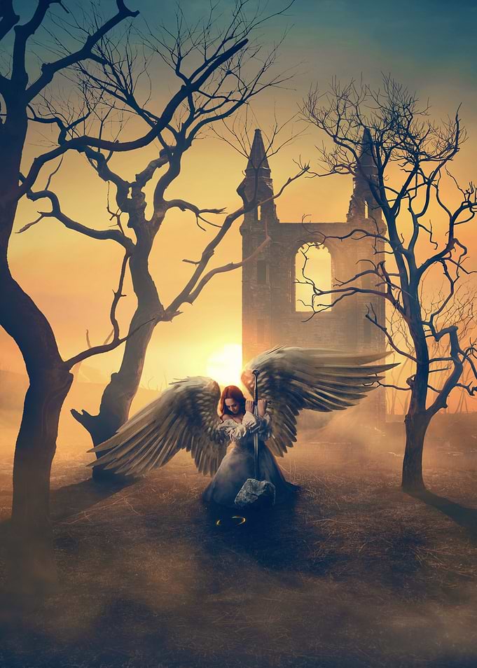 The Weight of Mercy – Fallen Angel Dark Fantasy Gothic Art