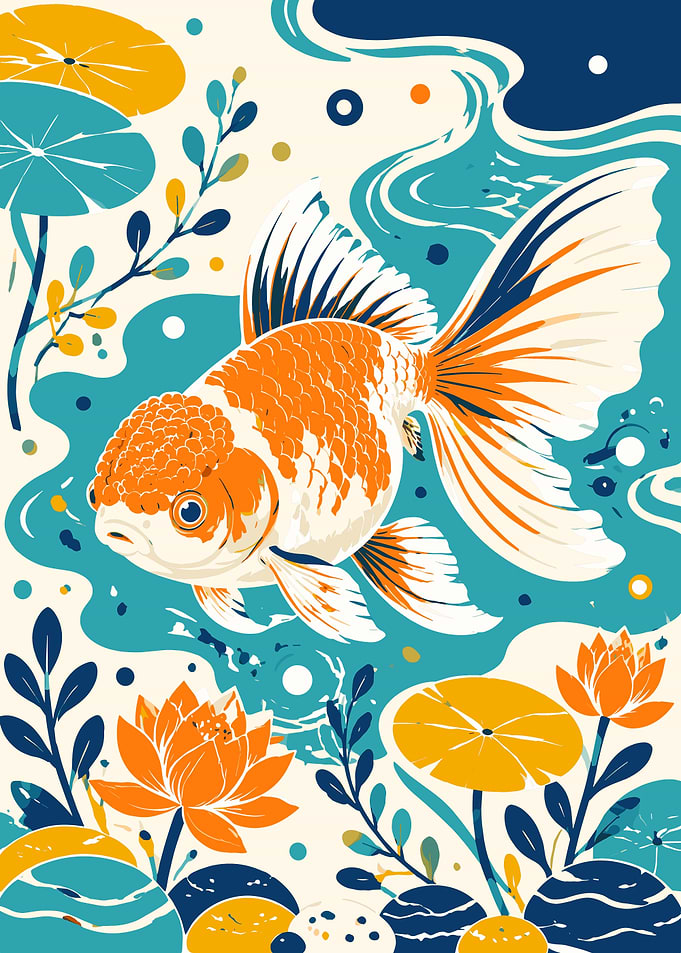 Stylized Goldfish in Pond Illustration