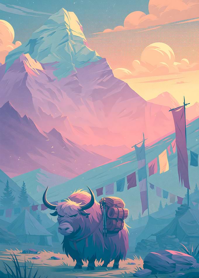 Yak in Himalayan Mountain Landscape