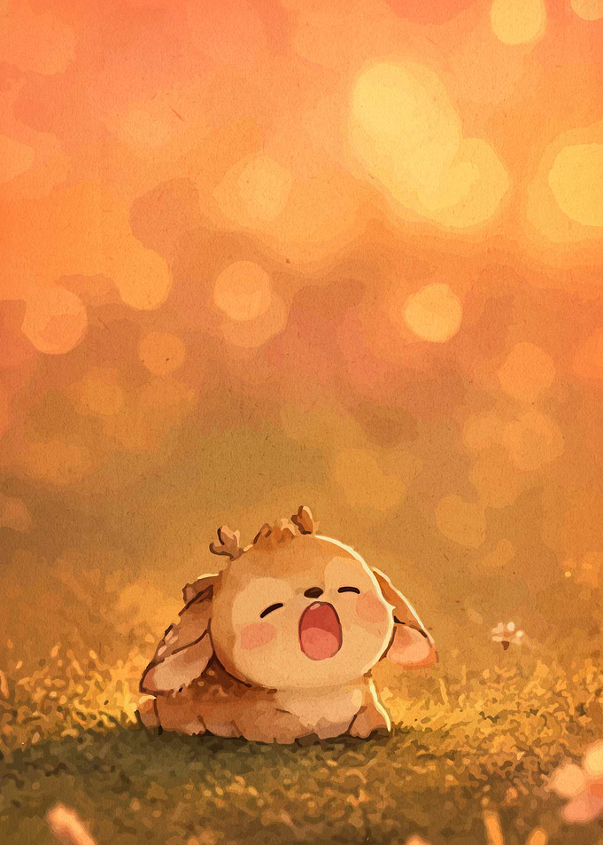 Cute Baby Deer Yawning